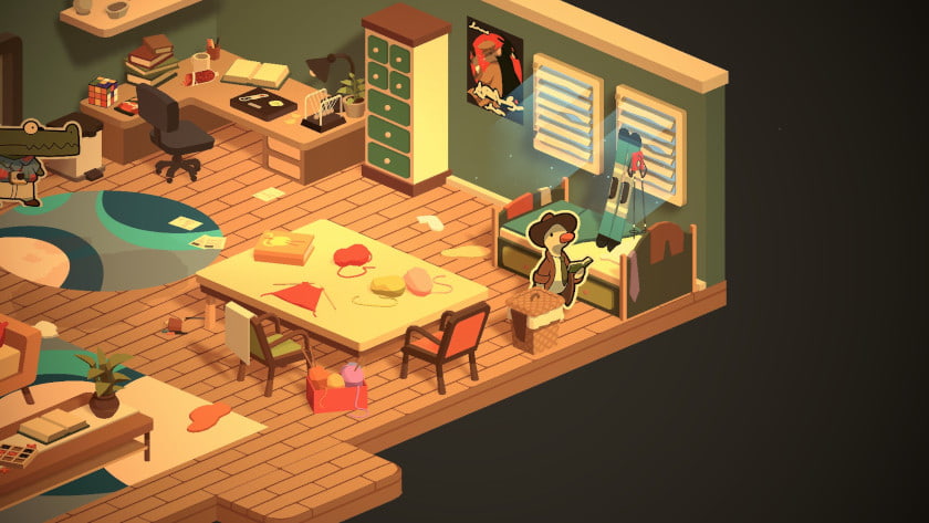 A kitchen room with clues in Duck Detective: the Ghost of Glamping.