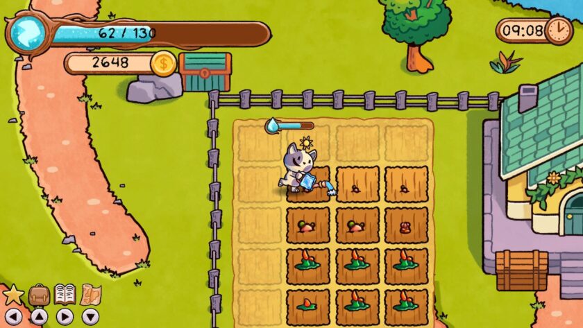 Purrpy watering crops at the farm. Published on LadiesGamers