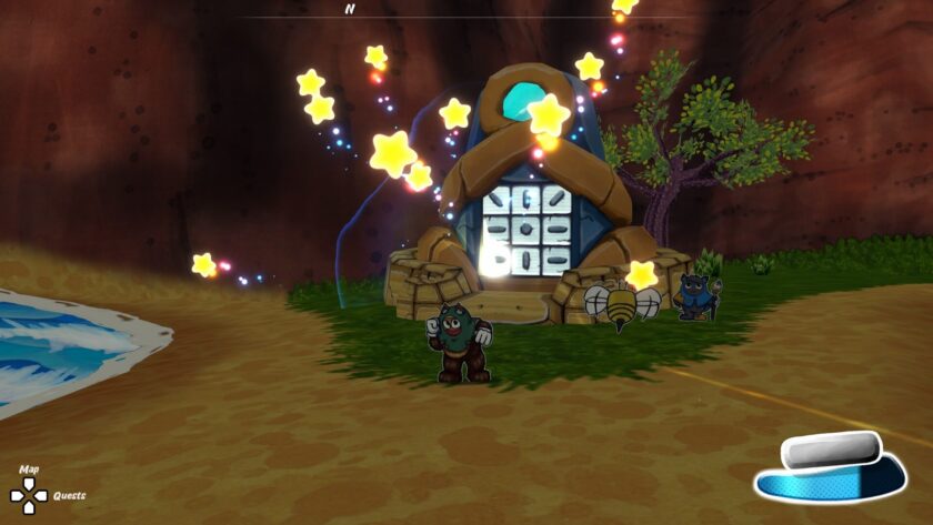 Ruffy and the Riverside solving a puzzle