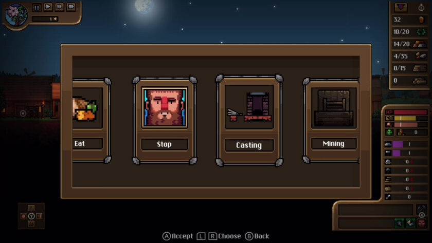 The action menu for Arthur, with eat, casting and mining as visible options. Published on LadiesGamers
