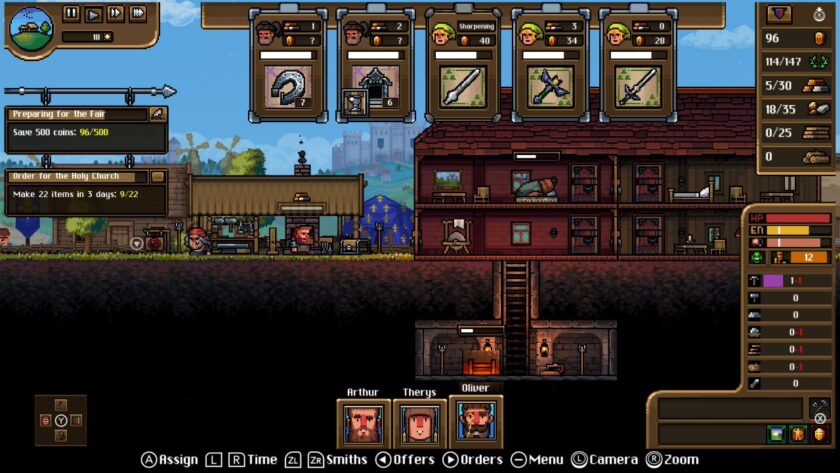 The stall and house in the background, with information boxes on the right side and quests listed on the left. There are five orders at the top, with the second having an extra unknown icon on it. Published on LadiesGamers
