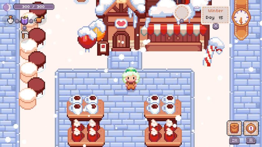 Luna standing outside the town hall, with tables of hot chocolate. Published on LadiesGamers