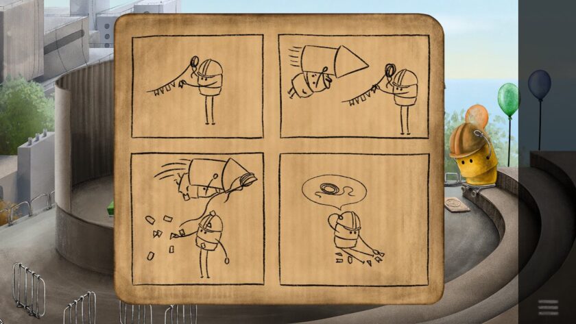 Four sketches in a story board format, showing how the bunting was ruined by a Can holding onto a firework, and now there is no string to use to rehang the decorations. Published on LadiesGamers