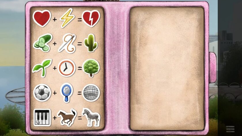 The solution to the sticker book puzzle, with the equations making a broken heart, a cactus, a tree, a mirror ball and a zebra. Published on: LadiesGamers