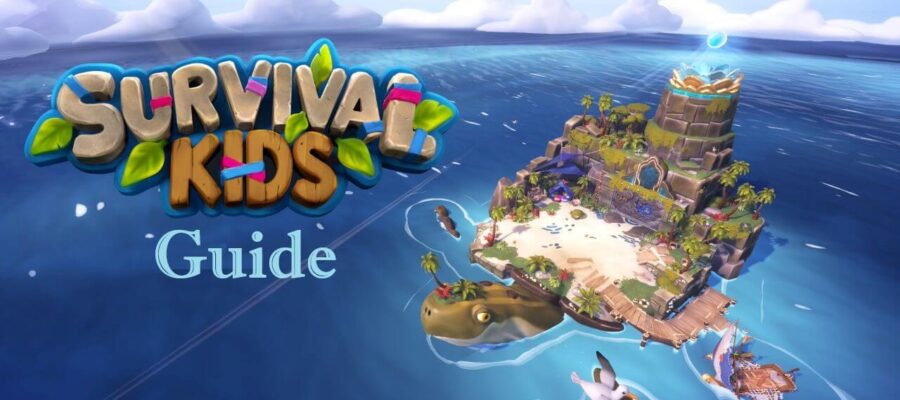 Promotional artwork showing the Whurtle Lighthouse island, with the text Survival Kids Guide. Published on LadiesGamers.