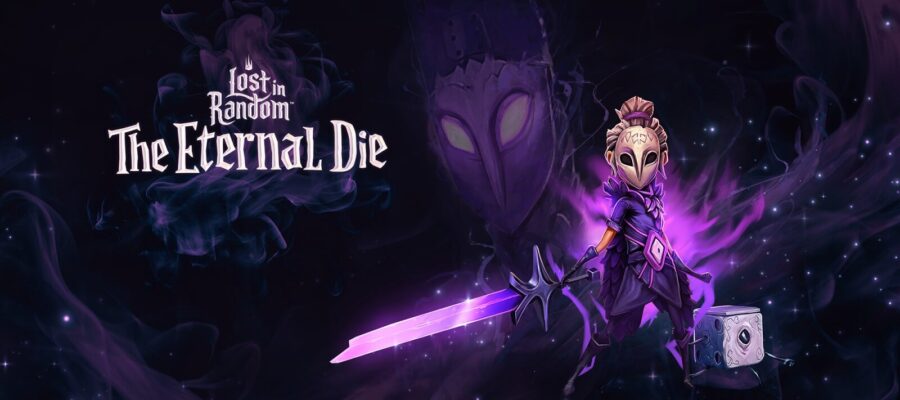 Promotional artwork for Lost in Random: The Eternal Die with the main character staring down the darkness. Published on LadiesGamers