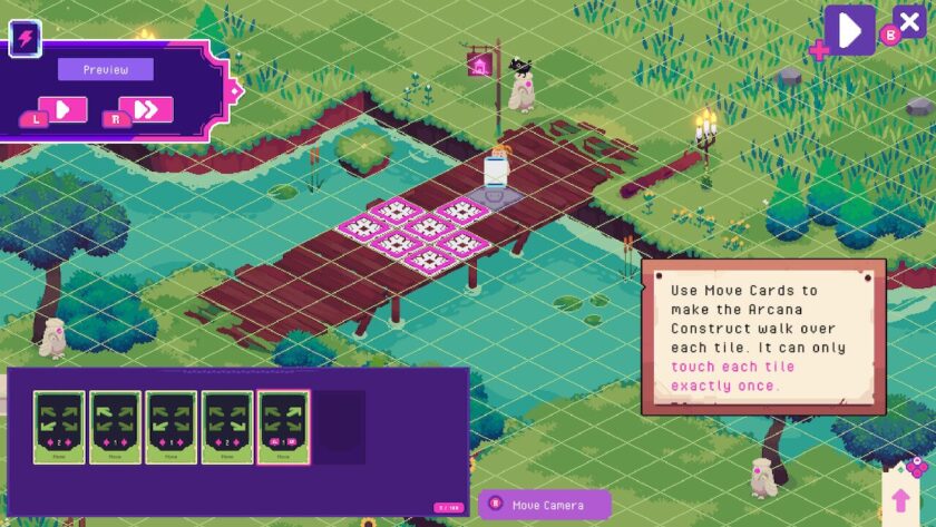 The preview window, with the enchantment in the lower left and pink highlights showing the actions which will be done. Published on LadiesGamers