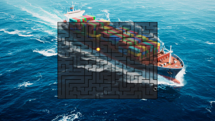 a big maze on a sea landscape with a big ship. Published on LadiesGamers