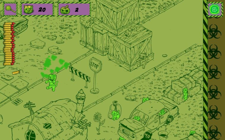 green colored picture of ruins with zombie cats. Published on LadiesGamers.