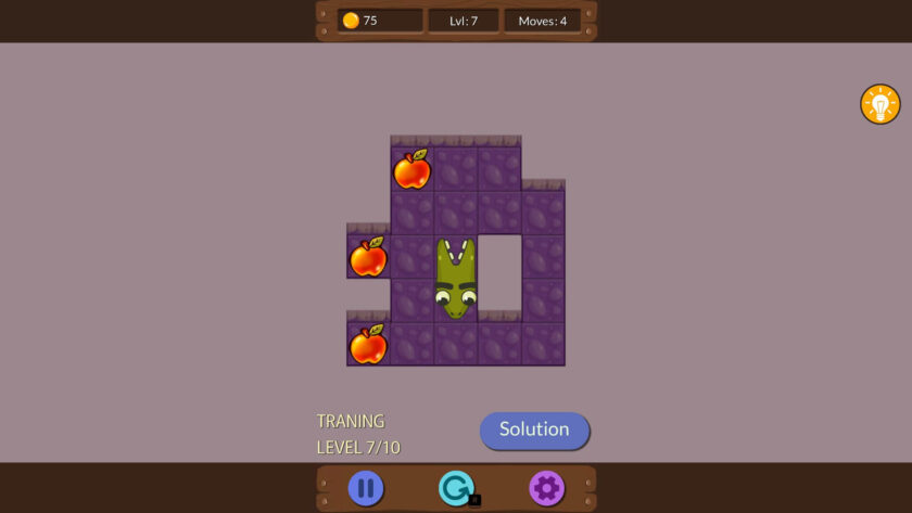 BederSNAKE puzzle screen with 3 apples to collect. Published on LadiesGamers