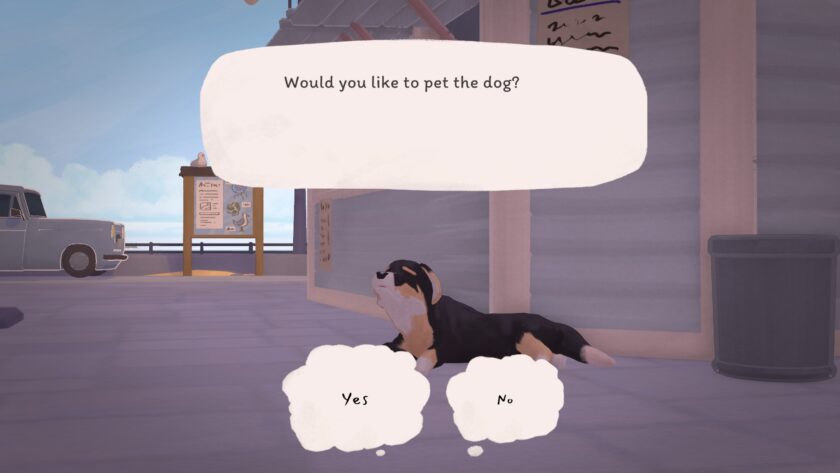 a dog with a question "would you like to pet the dog". Published on LadiesGamers