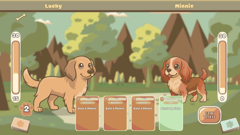 two brown dogs against each other with cards beneath them. Published on LadiesGamers