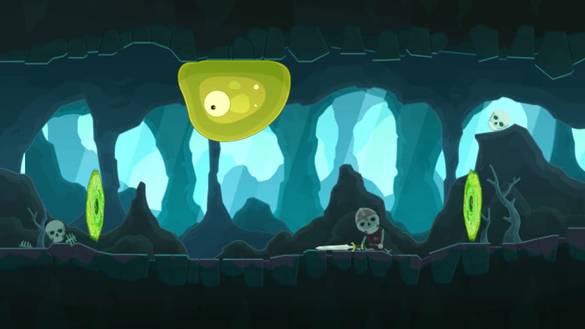 A slime creature walks on the ceiling of a cave in Bring You Home. Published on LadiesGamers