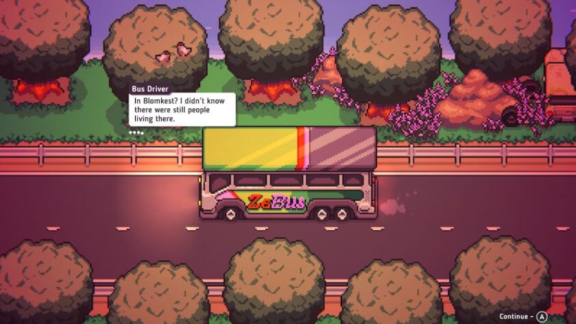 A bus travelling along a road, with the driver saying that he didn't know that people still lived in Blomkest. Published on LadiesGamers