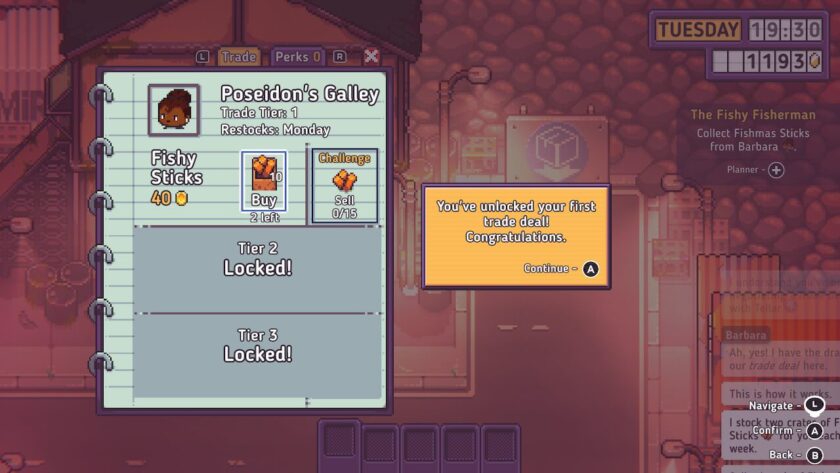 Trade deal with Poseidon's Galley, allowing me to sell Fishy Sticks. Published on LadiesGamers