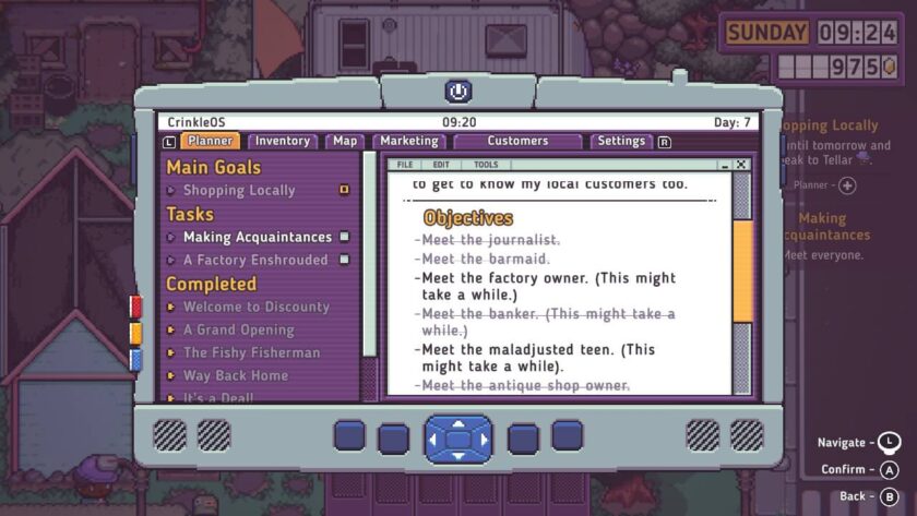The personal digital assistant on the planner page listing the main goals and tasks. Published on LadiesGamers