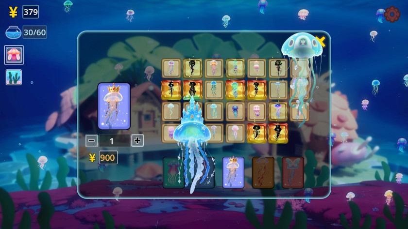 The jellyfish menu with two unique jellyfish, one with a castle on its head and one that is being piloted by a tiny person in Jellyfish blind box. Published on LadiesGamers