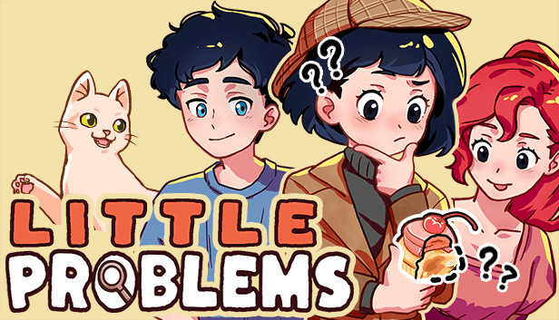 Promotional image for Little Problems A cozy detective game showing the protagonist and other characters. Published on LadiesGamers