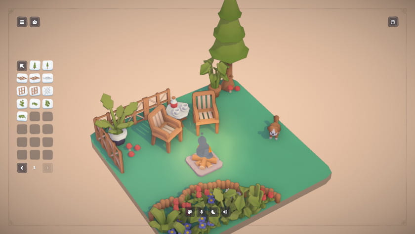 An outdoor space decorated with flowers and furniture in MakeRoom.