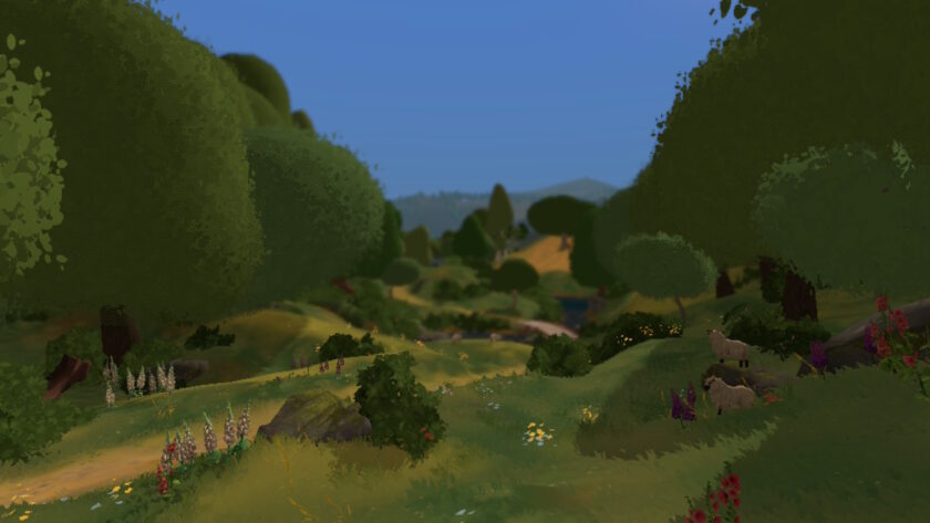 Opening scene of Tales of the Shire, with the trees in the background slightly blurred. Published on LadiesGamers