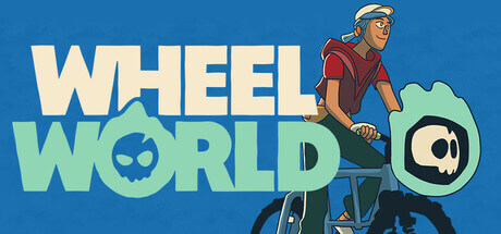 Promotional artwork for Wheel World on a blue background with a biker with a red shirt. Published on LadiesGamers