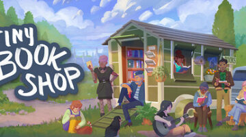 Promotional image for Tiny Bookshop showing a caravan with books and people. Published on LadiesGamers