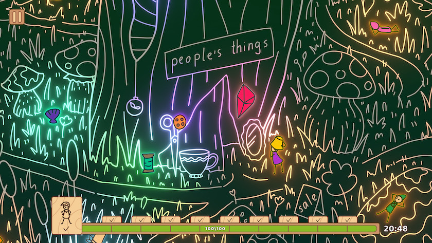 Neon lit screen in Hidden Things Forest elves featuring people's things. Published on LadiesGamers