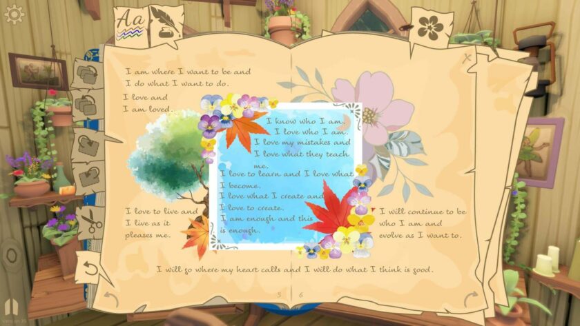 a page with quotes and a blue post it note with stickers of autumn leaves and trees and flower. Published on LadiesGamers
