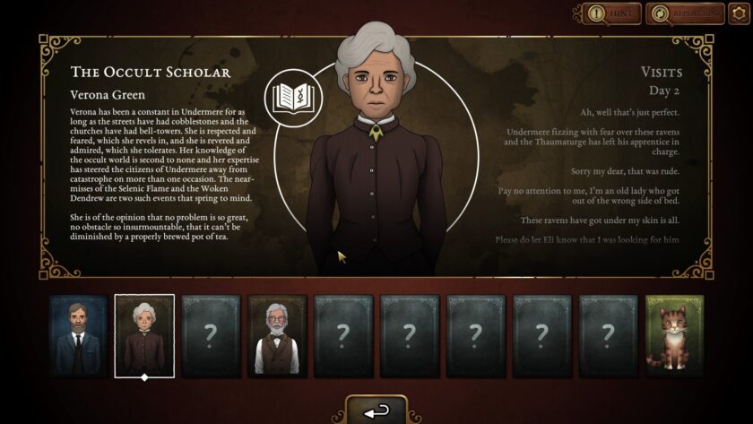 A character entry for Verona Green, the protagonist of Strange Horticulture
