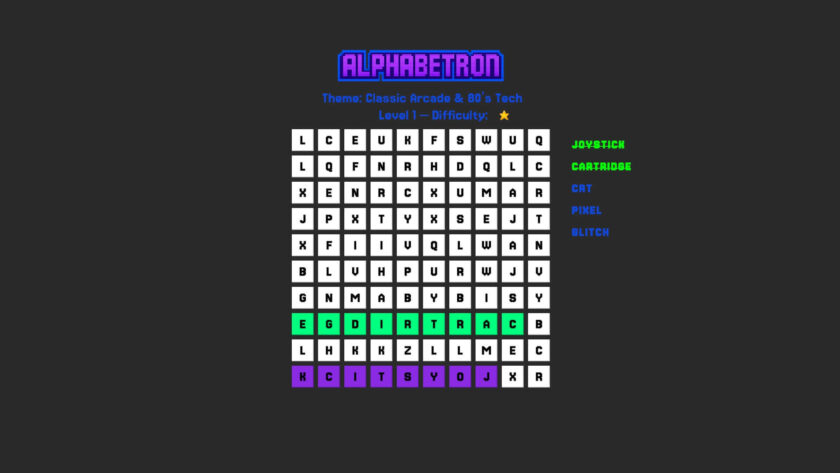 Alphabetron searching for words. Published on LadiesGamers