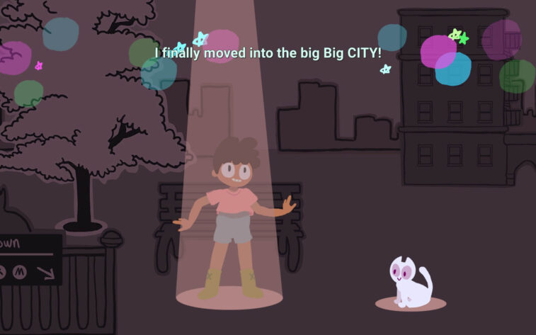 a woman in a pink sweater singing to a white cat