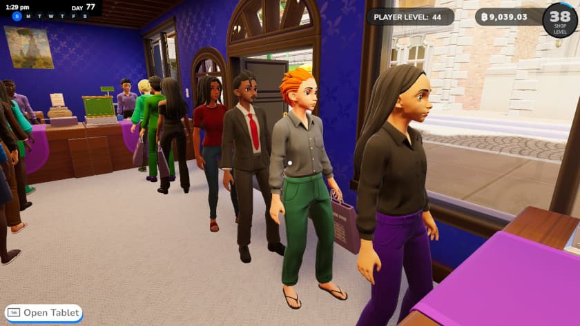 A bunch of customers are lined up to purchase books in Bookshop Simulator.