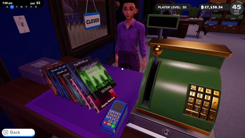 Ringing a customer out in Bookshop Simulator.