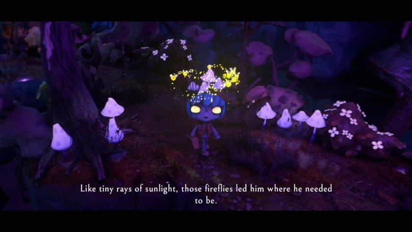 Gloomy stands while a group of fireflies circles around his head in Gloomy Eyes.