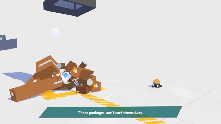 Henry walks by a pile of boxes and letters in Henry Halfhead.