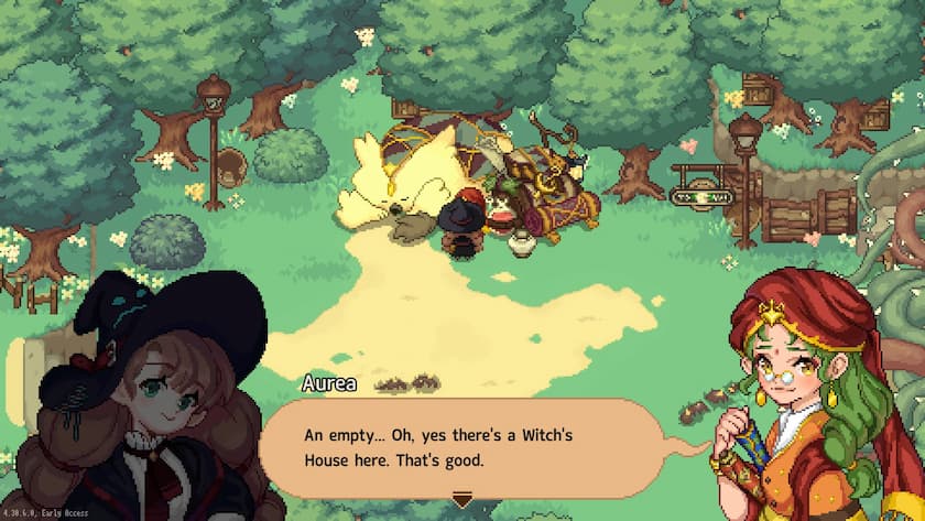 Chatting with NPCs in Little Witch in the Woods.