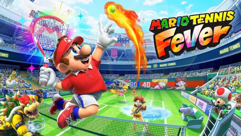Promotional image for Mario Tennis Fever, showing Mario about to hit a fiery ball. Published on LadiesGamers.