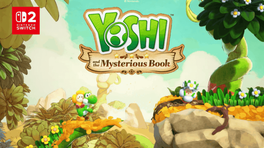 Promotional image for Yoshi and the Mysterious Book showing Yoshi with a yellow flower on their back. Published on LadiesGamers.