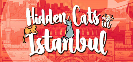 Hidden Cats in Istanbul on a red background with one grey cat