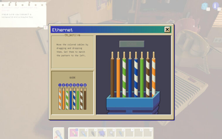 a mini game to connect a Ethernet cable.
