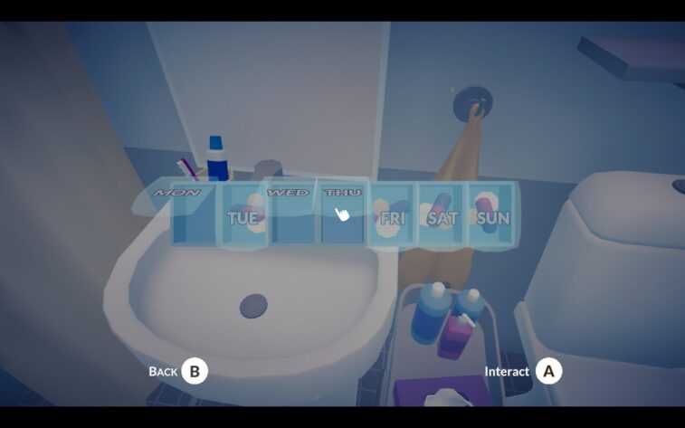 Screenshot for video game As Long As You're Here, the pill weekly dispenser isn't right, published on LadiesGamers.com