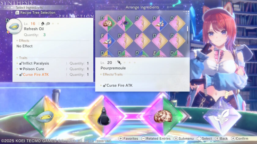 Screenshot of Atelier Resleriana, showing the screen when you're synthesising. published on LadiesGamers