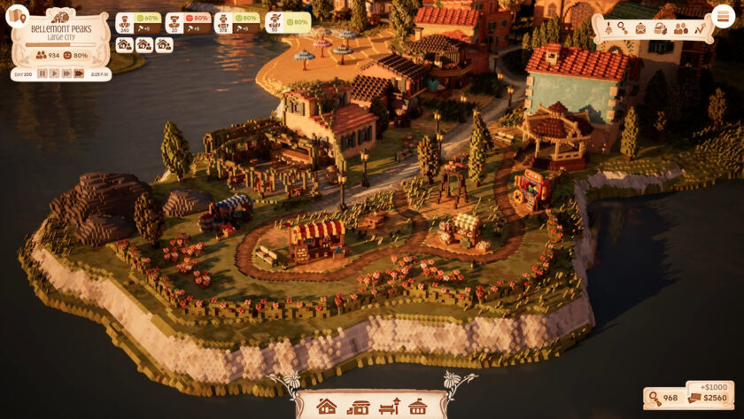 a pixel park near a lake