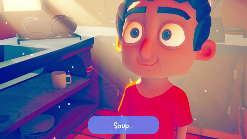 a boy in a red shirt with title soup