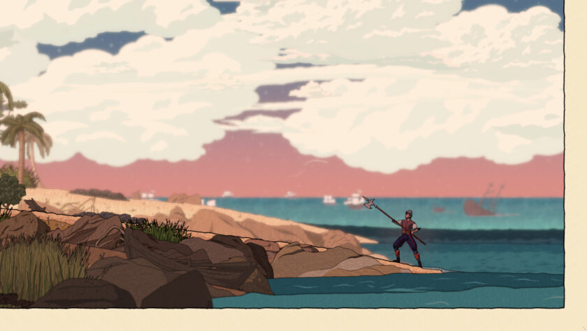 a warrior at a beach