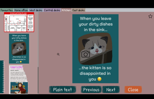 one of the documents of a case of fraud: a image of a kitten with the text "when you leave your dirty dishes in the sink..." ".... the kitten is so disapointed in you" with a sad emoji face
