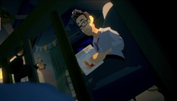 Person reading a book in bed. Goodnight Universe
