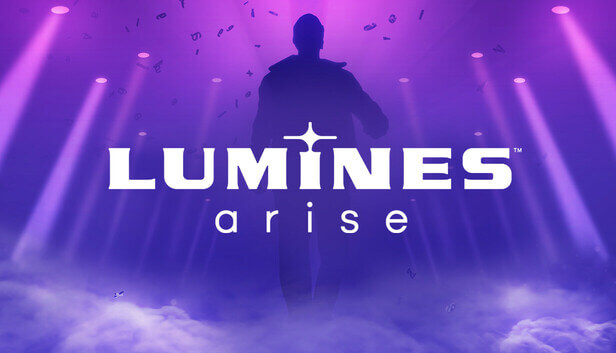 Lumines Arise a figure stands tall in a purple background