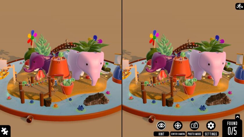 two identical looking dioramas made up from flowerpots