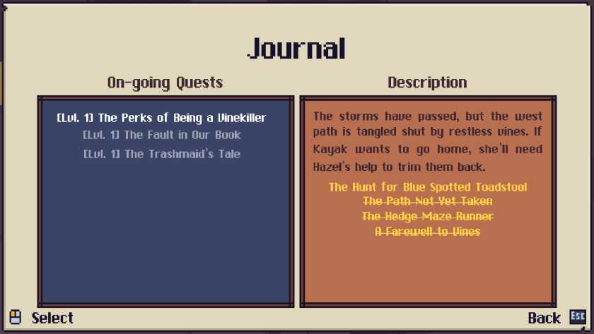 A journal page from the game Fractured Library.